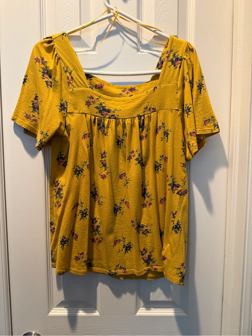 Lucky Brand Mustard Yellow Floral Square-Neck Blouse